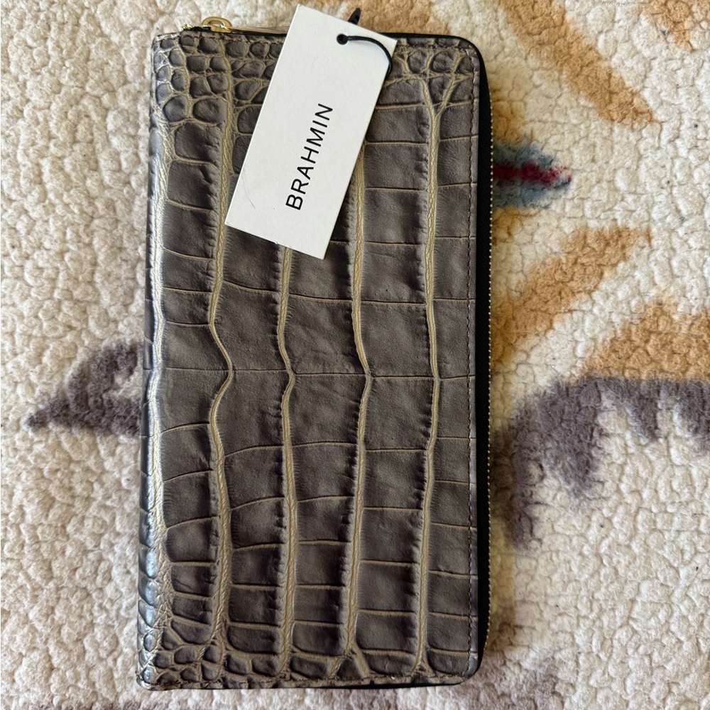 Brahmin Croc-Embossed Charcoal Wallet